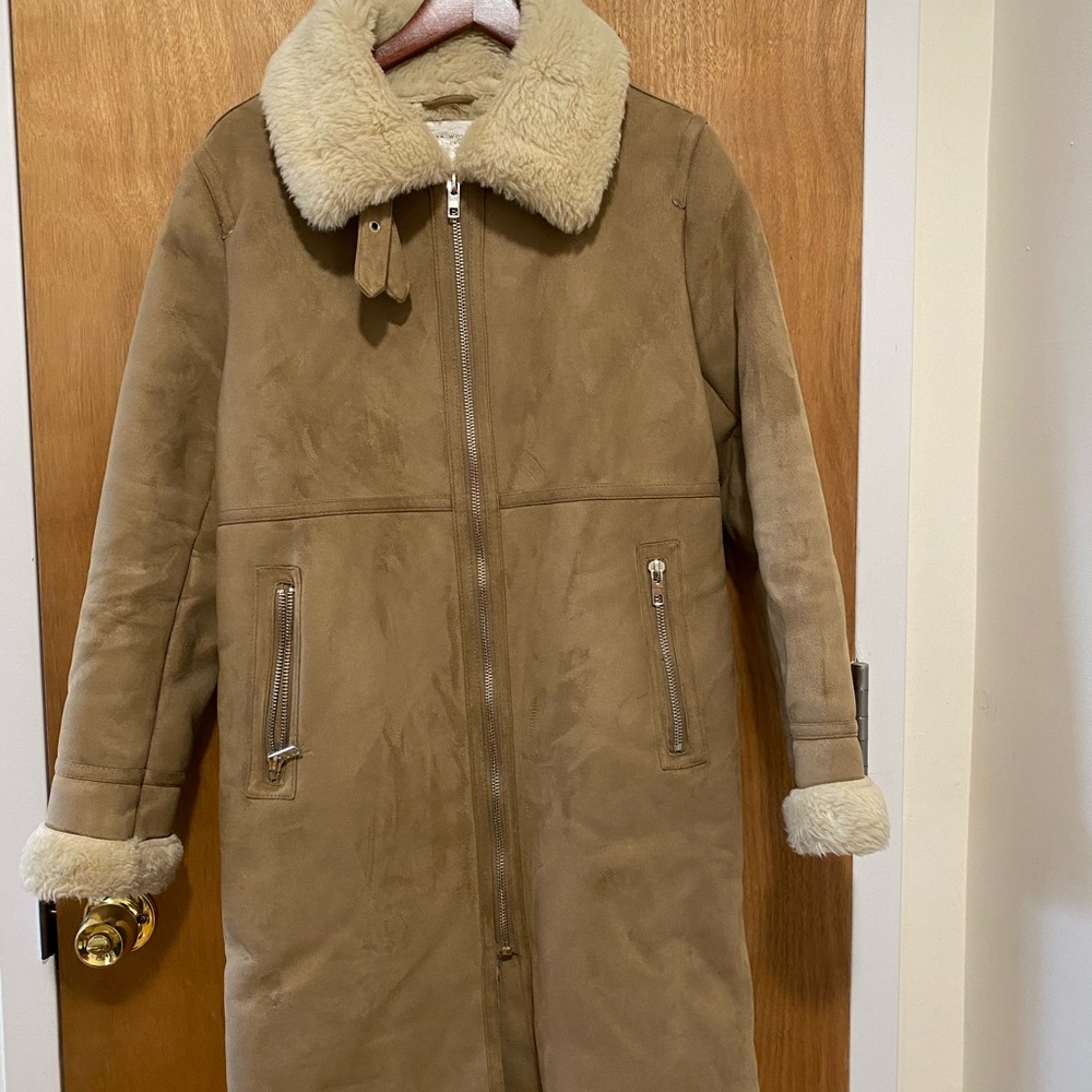 Zara long double faced aviator suede jacket